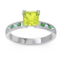 Peridot Ring In Palladium With Aquamarine And Emerald Avikala Princess Classic Ring