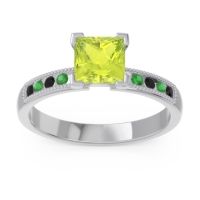 Peridot Ring In Palladium With Black Onyx And Emerald Avikala Princess Classic Ring