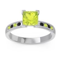 Peridot Ring In 18k White Gold With Black Onyx Avikala Princess Classic Ring