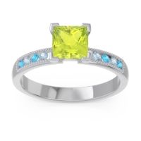 Peridot Ring In Platinum With Swiss Blue Topaz And Aquamarine Avikala Princess Classic Ring
