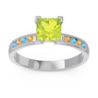 Peridot Ring In Platinum With Swiss Blue Topaz And Citrine Avikala Princess Classic Ring