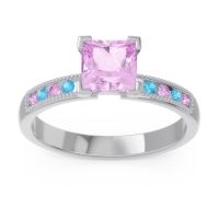 Pink Tourmaline Ring In 14k White Gold With Swiss Blue Topaz Avikala Princess Classic Ring