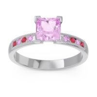 Pink Tourmaline Ring In Platinum With Ruby Avikala Princess Classic Ring