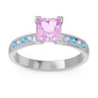 Pink Tourmaline Ring In Palladium With Swiss Blue Topaz And Aquamarine Avikala Princess Classic Ring