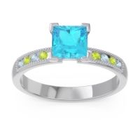 Swiss Blue Topaz Ring In Platinum With Aquamarine And Peridot Avikala Princess Classic Ring
