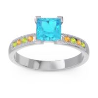 Swiss Blue Topaz Ring In Platinum With Peridot And Citrine Avikala Princess Classic Ring