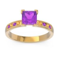 Amethyst Ring In 18k Yellow Gold With Citrine Avikala Princess Classic Ring
