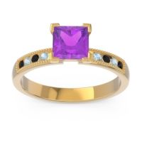 Amethyst Ring In 18k Yellow Gold With Black Onyx And Aquamarine Avikala Princess Classic Ring