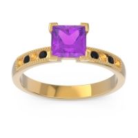 Amethyst Ring In 18k Yellow Gold With Citrine And Black Onyx Avikala Princess Classic Ring