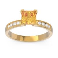 Citrine Ring In 18k Yellow Gold With Diamond And Lab Diamond Avikala Princess Classic Ring