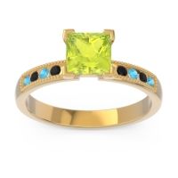 Peridot Ring In 18k Yellow Gold With Swiss Blue Topaz And Black Onyx Avikala Princess Classic Ring