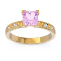 Pink Tourmaline Ring In 14k Yellow Gold With Aquamarine And Citrine Avikala Princess Classic Ring