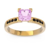Pink Tourmaline Ring In 14k Yellow Gold With Black Onyx Avikala Princess Classic Ring