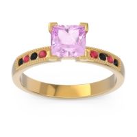 Pink Tourmaline Ring In 18k Yellow Gold With Black Onyx And Ruby Avikala Princess Classic Ring