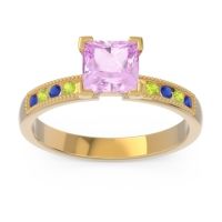 Pink Tourmaline Ring In 14k Yellow Gold With Blue Sapphire And Peridot Avikala Princess Classic Ring