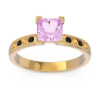Pink Tourmaline Ring In 18k Yellow Gold With Citrine And Black Onyx Avikala Princess Classic Ring