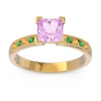 Pink Tourmaline Ring In 14k Yellow Gold With Citrine And Emerald Avikala Princess Classic Ring