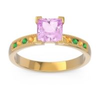 Pink Tourmaline Ring In 14k Yellow Gold With Emerald And Citrine Avikala Princess Classic Ring