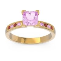 Pink Tourmaline Ring In 14k Yellow Gold With Garnet Avikala Princess Classic Ring