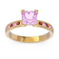 Pink Tourmaline Ring In 14k Yellow Gold With Garnet Avikala Princess Classic Ring