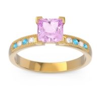 Pink Tourmaline Ring In 14k Yellow Gold With Swiss Blue Topaz And Lab Diamond Avikala Princess Classic Ring