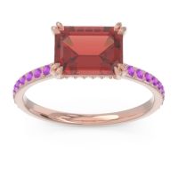 Garnet Ring In 18K Rose Gold With Amethyst And Lab Diamond Luta Emerald Modern Ring