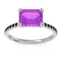 Amethyst Ring In Palladium With Black Onyx And Lab Diamond Luta Emerald Modern Ring