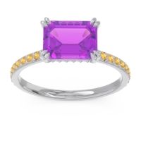 Amethyst Ring In Palladium With Citrine And Lab Diamond Luta Emerald Modern Ring