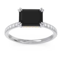 Black Onyx Ring In 14k White Gold With Lab Diamond And Citrine Luta Emerald Modern Ring