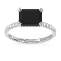 Black Onyx Ring In 14k White Gold With Lab Diamond And Emerald Luta Emerald Modern Ring