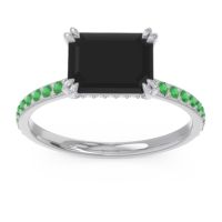 Black Onyx Engagement Ring In Palladium With Emerald And Diamond - Luta Emerald Modern Ring