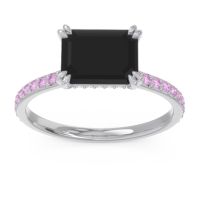 Black Onyx Engagement Ring In Palladium With Pink Tourmaline And Diamond - Luta Emerald Modern Ring