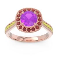 Amethyst Ring In 14K Rose Gold With Garnet And Peridot Bahurupaka Round Antique Ring