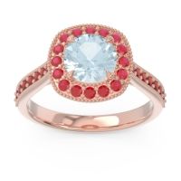 Aquamarine Ring In 18K Rose Gold With Ruby And Garnet Bahurupaka Round Antique Ring