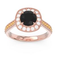 Black Onyx Ring In 14K Rose Gold With Lab Diamond And Citrine Bahurupaka Round Antique Ring