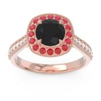 Black Onyx Engagement Ring In 18K Rose Gold With Ruby And Diamond - Bahurupaka Round Antique Ring