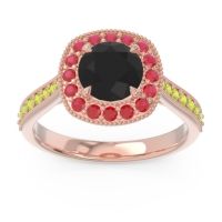 Black Onyx Ring In 18K Rose Gold With Ruby And Peridot Bahurupaka Round Antique Ring