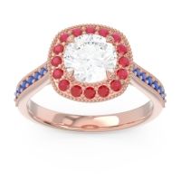 Lab Diamond Ring In 18K Rose Gold With Ruby And Blue Sapphire Bahurupaka Round Antique Ring
