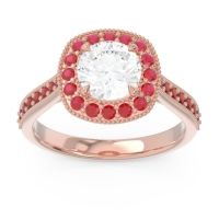 Lab Diamond Ring In 18K Rose Gold With Ruby And Garnet Bahurupaka Round Antique Ring