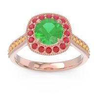 Lab Emerald Ring In 14K Rose Gold With Ruby And Citrine Bahurupaka Round Antique Ring