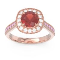 Garnet Ring In 14K Rose Gold With Diamond And Pink Tourmaline Bahurupaka Round Antique Ring