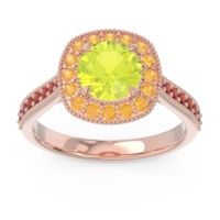 Peridot Ring In 14K Rose Gold With Citrine And Garnet Bahurupaka Round Antique Ring
