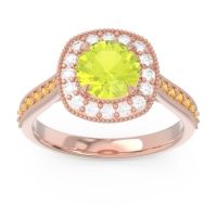 Peridot Ring In 14K Rose Gold With Diamond And Citrine Bahurupaka Round Antique Ring