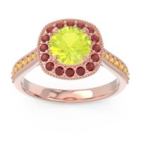 Peridot Ring In 14K Rose Gold With Garnet And Citrine Bahurupaka Round Antique Ring