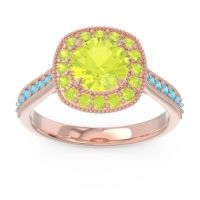 Peridot Ring In 14K Rose Gold With Swiss Blue Topaz Bahurupaka Round Antique Ring
