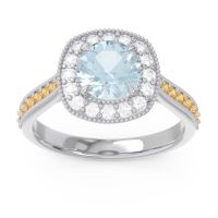 Aquamarine Ring In 18k White Gold With Diamond And Citrine Bahurupaka Round Antique Ring