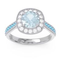 Aquamarine Ring In Palladium With Diamond And Swiss Blue Topaz Bahurupaka Round Antique Ring