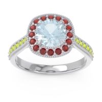 Aquamarine Ring In Palladium With Garnet And Peridot Bahurupaka Round Antique Ring