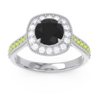 Black Onyx Ring In 18k White Gold With Lab Diamond And Peridot Bahurupaka Round Antique Ring