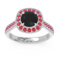 Black Onyx Ring In 14k White Gold With Ruby Bahurupaka Round Antique Ring